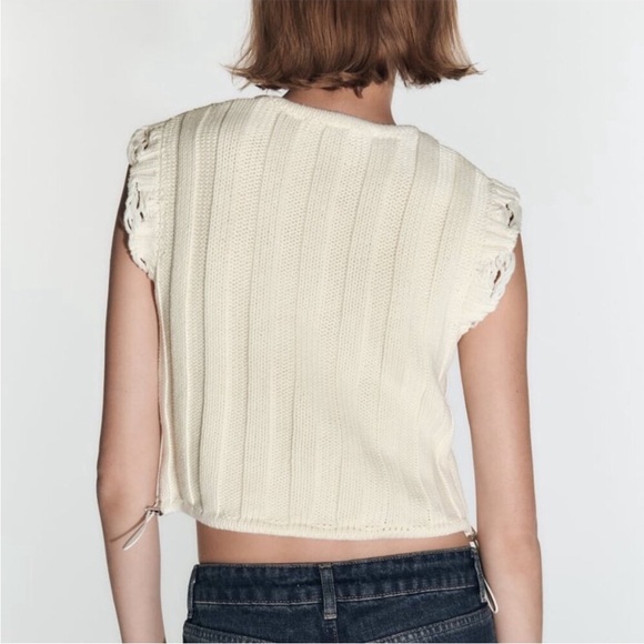 Zara Cream Knit Crop Top - Picture 2 of 8